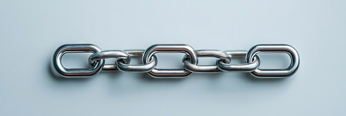 Fototapeta premium A close-up image of a silver metal chain, showcasing its links and shiny surface against a neutral background.