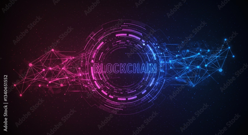 Wall mural digital blockchain: a modern digital representation of a blockchain concept. the network, encrypted,