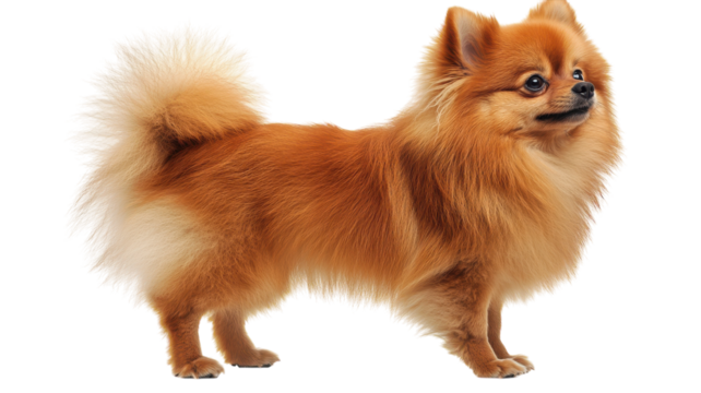 Playful pomeranian showing off its fluffy coat and charming personality in a bright setting