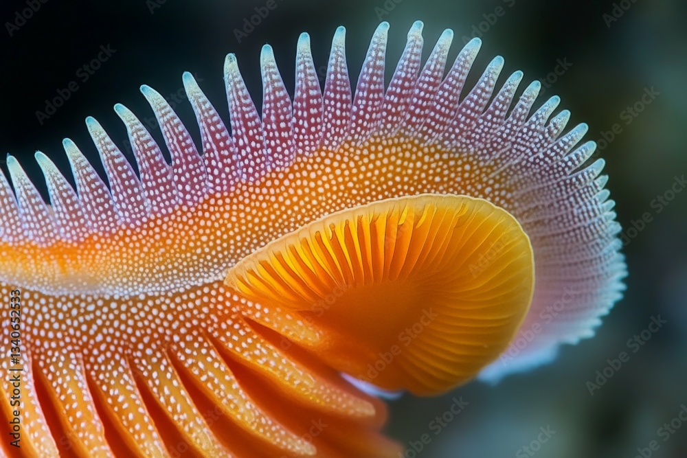 Poster Vibrant close-up view of a colorful marine creature showcasing intricate textures and patterns in an underwater habitat
