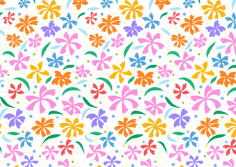 Bright pink seamless vector floral pattern with leaves and natural elements.