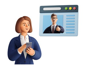 3D Woman running an online business