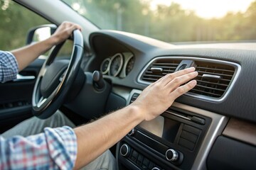 driver adjust ac air vent while driving in car