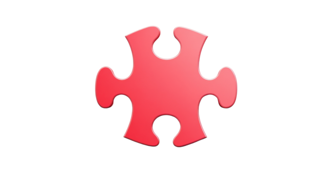 Red jigsaw puzzle piece representing problem solving on transparent background