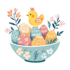 Easter bowl eggs illustration colorful vector
