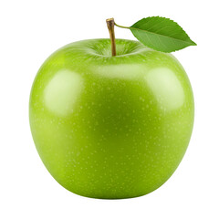 Fresh Green Apple with Leaf isolated on white or transparent png background