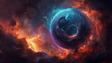 Vibrant cosmic scene with a colorful planet