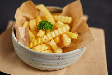 Close up Crispy tasty french fries