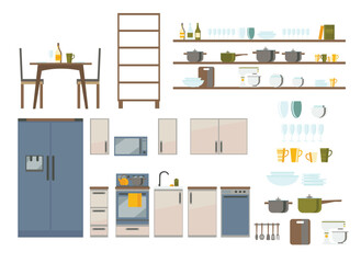 Kitchen tools. Cooking utensil and electric appliances for baking oven, mixer, dishes. Home cookware set.