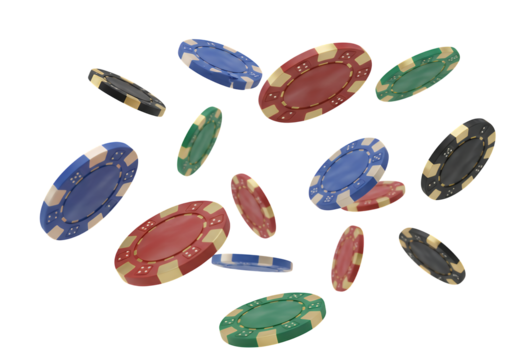 Colorful casino chips flying in the air. isolated on white or transparent png background