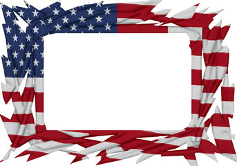 Ripped American Flag Frame for Design Projects isolated on white or transparent png background