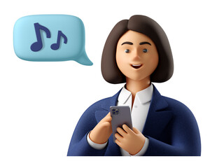 3D Woman receiving a music message