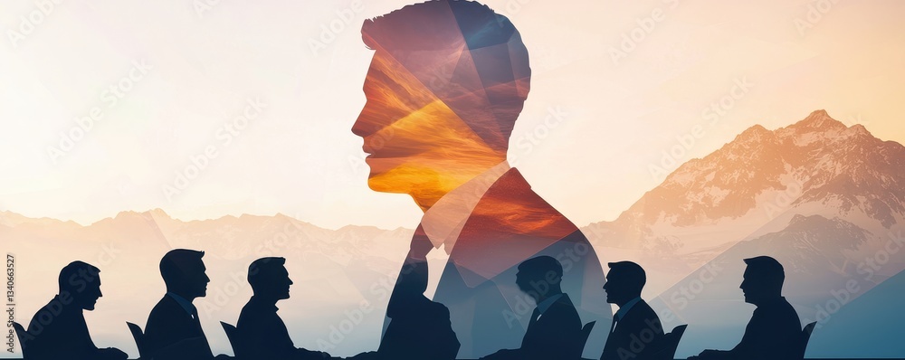 Poster a silhouette of a man with an overlay of vibrant colors, representing creativity and ideas, stands b