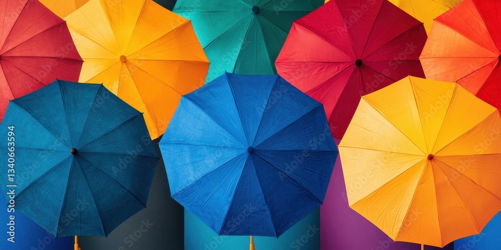 Poster A vibrant collection of colorful umbrellas arranged in a visually appealing pattern against a contrasting background.