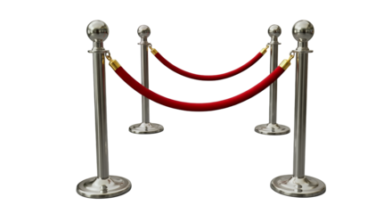 Elegant Red Rope Barrier with Silver Posts isolated on white or transparent png background