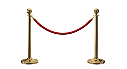 Gold stanchions with red rope create a VIP area isolated on white or transparent png background