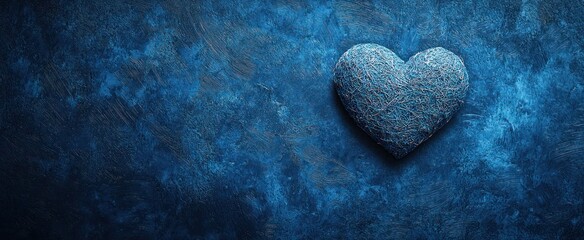 Heart-Shaped Figure Made of Twigs on a Deep Blue Textured Background for Valentine's Day Celebration