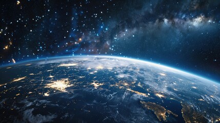 Fototapeta premium Earth at night with a stunning starry backdrop