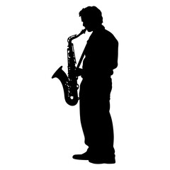 Naklejka premium Man play saxophone silhouette illustration black vector