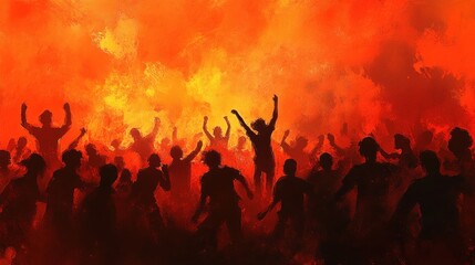 Inferno: A fiery crowd engulfed in passionate energy.
