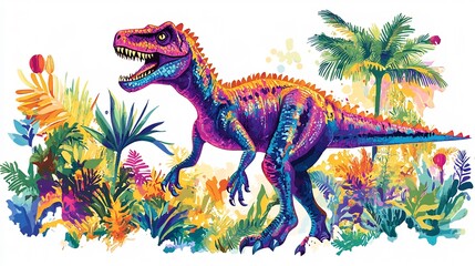 Playful dinosaur clipart colorful scales roaring poses and a prehistoric jungle setting for childrens themes