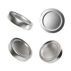 Silver coin. Realistic silver medal different angle Isolated. Silver award. Money cash Finance icons