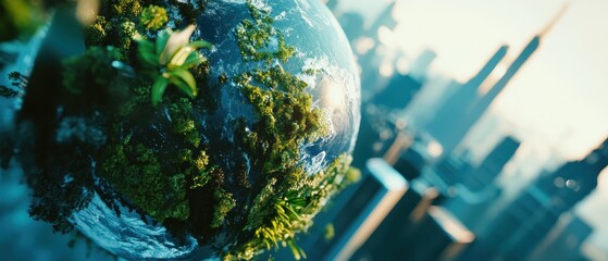 Earth globe with greenery, symbolizing sustainability and environmental awareness, perfect for Earth Day campaigns, climate change discussions, and eco-friendly initiatives.