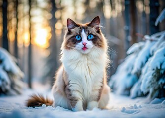 Obraz premium Ragdoll Cat in Snowy Swedish Forest - Cute Pet Photo