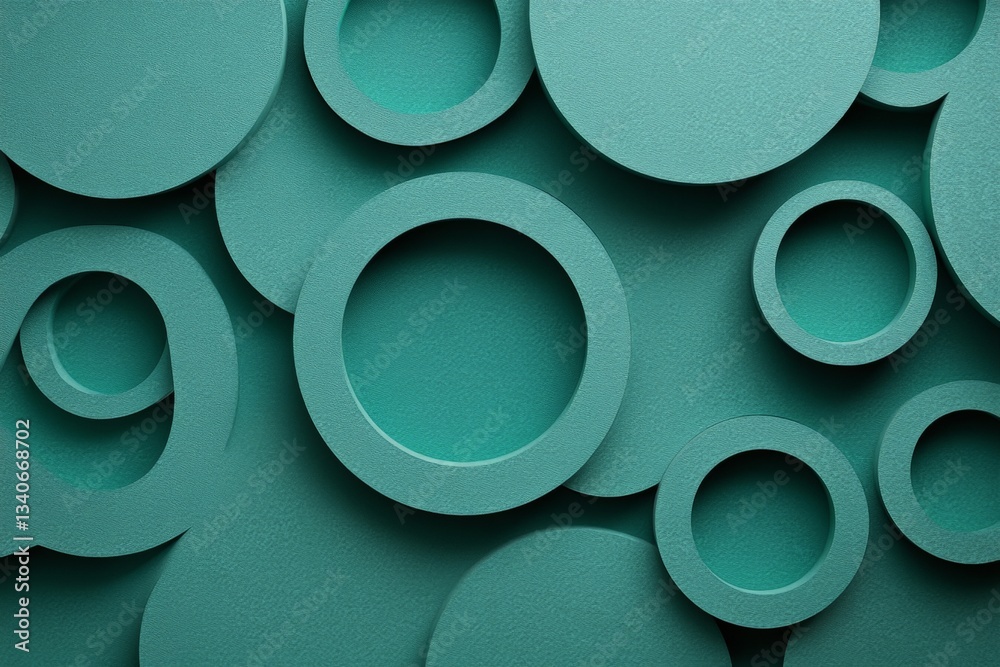 Poster Abstract composition of teal circles in various sizes arranged on a textured background