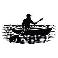 Silhouette of a man paddling canoe on lake vector image