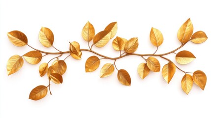 Fototapeta premium Golden Branch with leaves on White Background. Elegant, luxurious, and nature-inspired design.