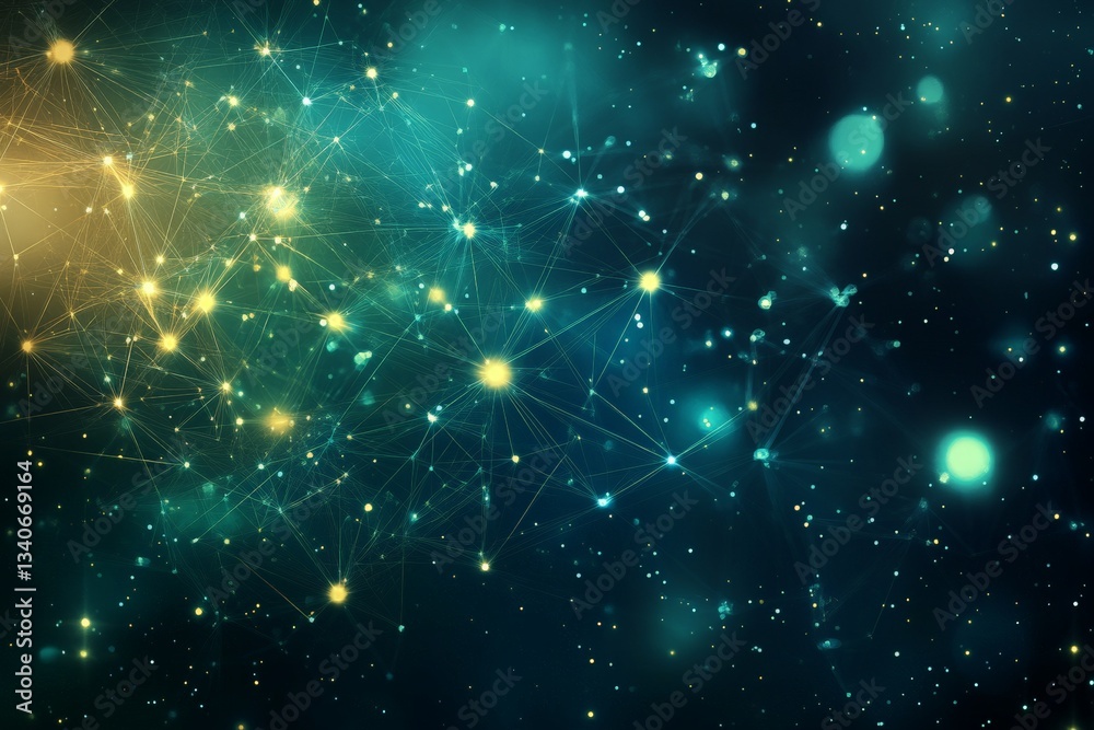 Poster Bright lights and vibrant colors creating abstract patterns across a dark background in a cosmic design