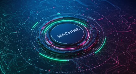 Technological Machine: A futuristic and high-tech machine, glowing with vibrant colors and intricate circuit board designs, at the heart of innovation and progress.