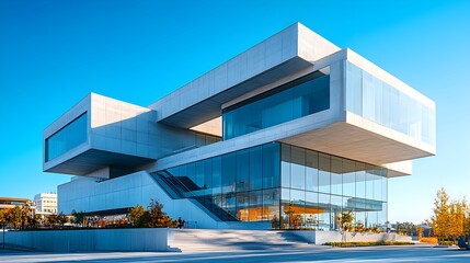 Contemporary Art Museum with Unique Architecture Against a Clear Blue Sky – Generative AI