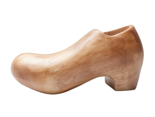 A wooden shoe, featuring a smooth finish and an ergonomic design, showcasing craftsmanship and natural materials, Transparent Background.