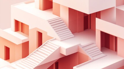 Fototapeta premium Pink Geometric Building with Interconnected Stairs