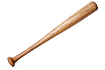 A wooden baseball bat with a polished finish, showcasing its smooth texture and natural grain, Transparent Background.