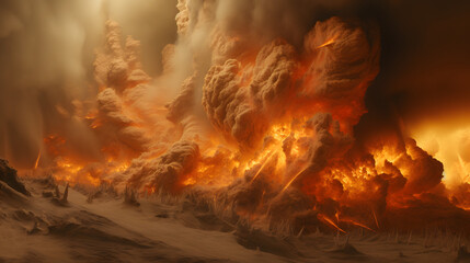 Fiery display in the sky as flames burn brightly amidst the expansive region of gas and dust in the interstellar medium.