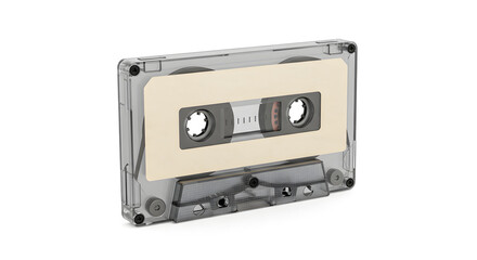 Obraz premium Smoked-Grey Cassette Tape with Off-White Label, Isolated on White Background