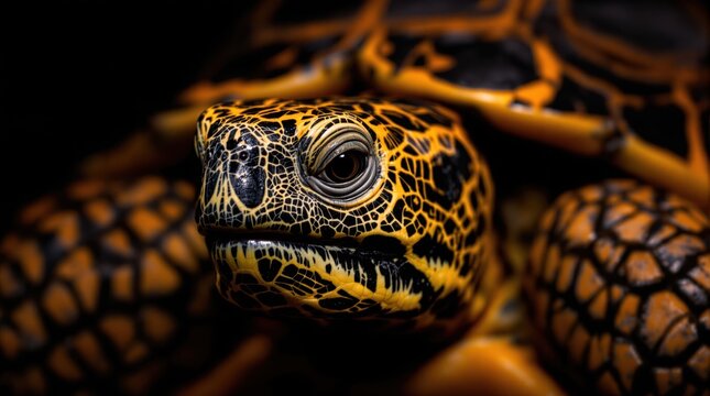 Close-up of a yellow patterned turtle