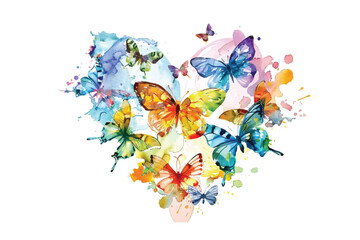 Butterfly Heart Watercolor Clipart Set