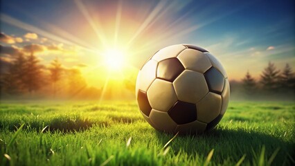 Realistic Soccer Ball on Grass, Rule of Thirds Composition, Stock Photo