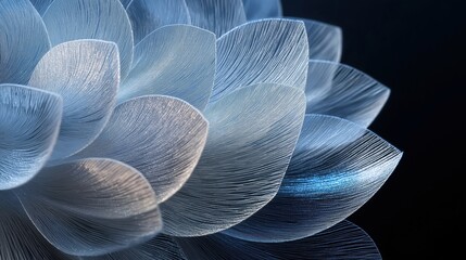 Close-up of a flower-like structure with multiple petals. the petals are arranged in a radial pattern, with each petal slightly overlapping the one below it.