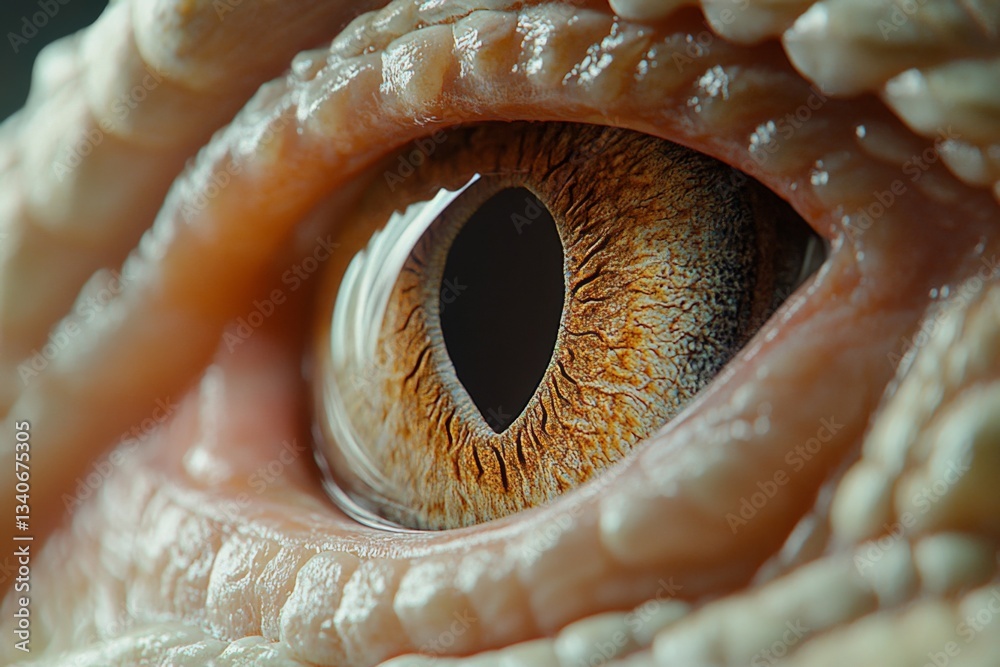 Poster detailed close-up of a reptilian eye showcasing intricate patterns and vivid colors in natural light