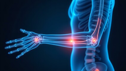 Human Arm X-Ray Highlighting Elbow Joint Pain and Inflammation - High Resolution 300 PPI Image