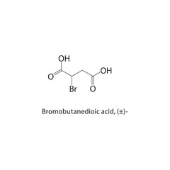 Bromobutanedioic acid, (±)- skeletal structure. Brominated Carboxylic Acid compound schematic illustration. Simple diagram, chemical formula.