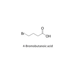 4-Bromobutanoic acid skeletal structure. Brominated Carboxylic Acid compound schematic illustration. Simple diagram, chemical formula.
