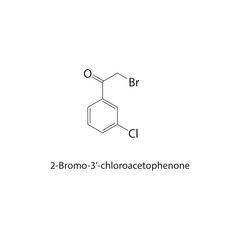 2-Bromo-3’-chloroacetophenone skeletal structure. Brominated Ketone compound schematic illustration. Simple diagram, chemical formula.
