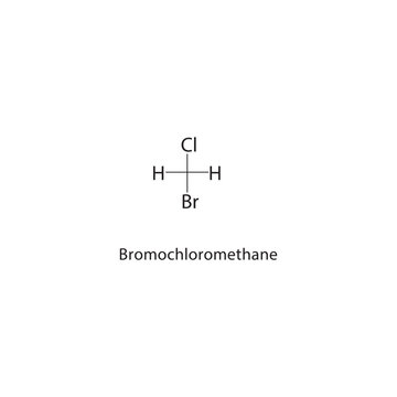 Bromochloromethane skeletal structure. Brominated Halomethane compound schematic illustration. Simple diagram, chemical formula.