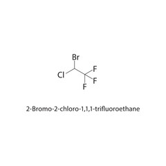 2-Bromo-2-chloro-1,1,1-trifluoroethane skeletal structure. Brominated Fluorinated Alkane compound schematic illustration. Simple diagram, chemical formula.